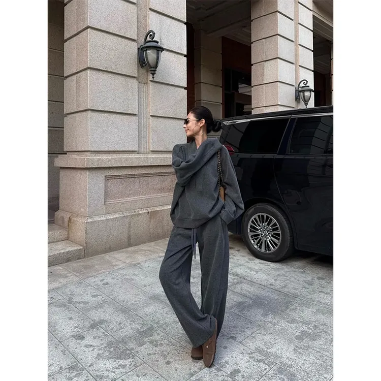 秋季小众设计感通勤风修身显瘦开衫上衣休闲简约百搭直筒长裤套装