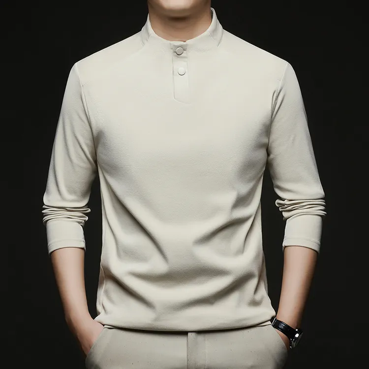 保罗乔威迪双面德绒长袖T恤男士秋冬新款半高领舒适保暖打底衫