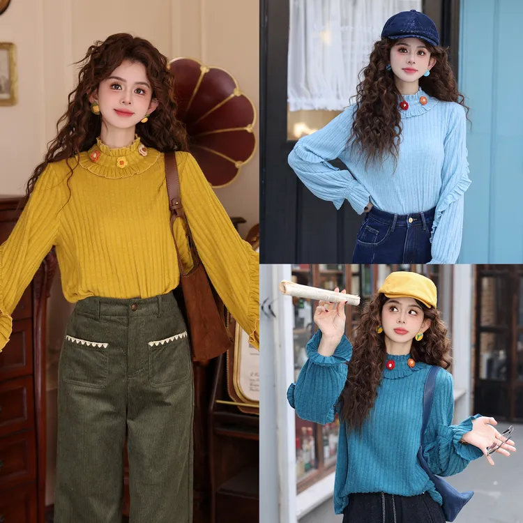 陈大器【釉下蓝瓷】港风复古氛围感秋冬针织宽松百搭上衣JP3629230