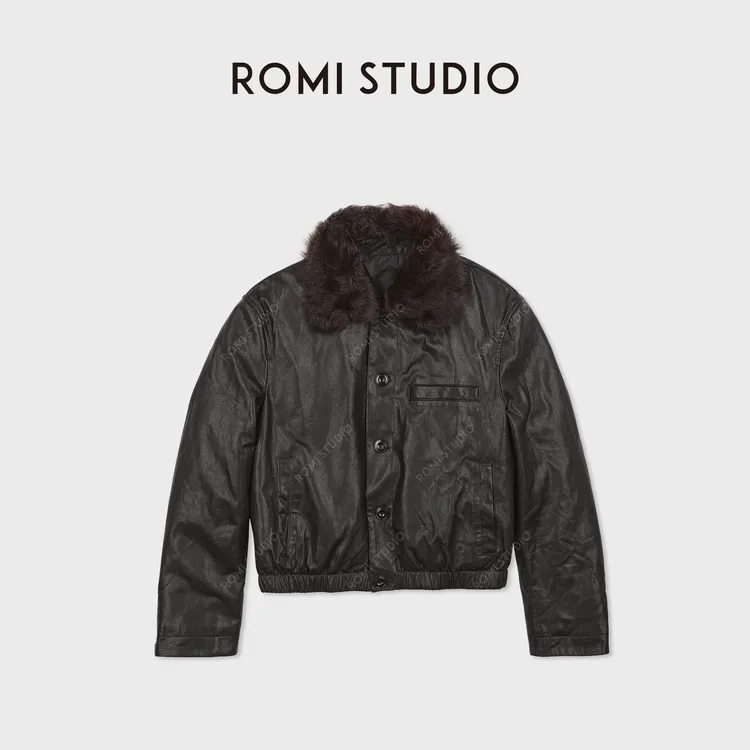 ROMI STUDIO“进口小湖羊”95白鹅绒西班牙皮衣鹅绒服 RWCWW87380