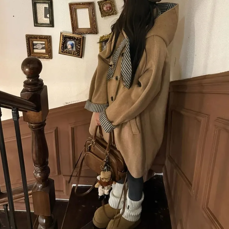 2025秋新款宽松撞色百搭设计感连帽外套气质减龄韩版风衣女