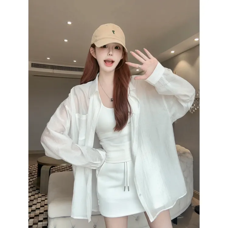 ANDEARDI“布灵布灵”轻薄莱赛尔天丝防晒衬衫外套女满钻宽松上衣