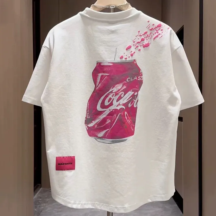 100%纯棉复古文艺高级感印花短袖t恤女夏季ins潮宽松休闲情侣上衣