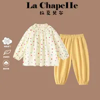 【拉夏贝尔】女宝春秋款波点衬衫两件套 女童新款可爱田园风套装