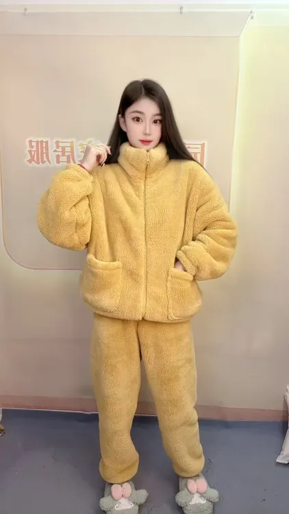 家居服套装女冬宽松加厚加绒睡衣冬款宽松女士休闲