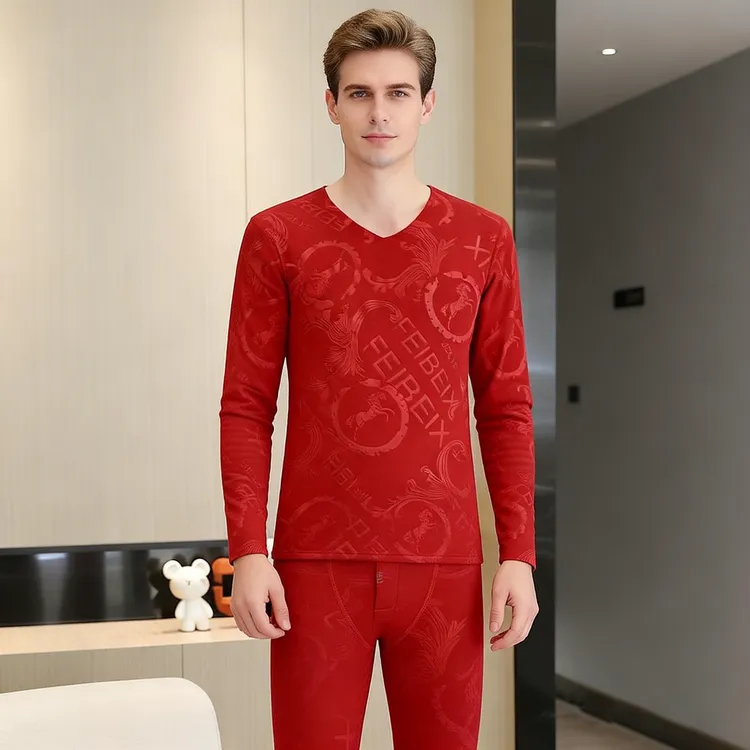 秋冬男士德绒保暖内衣套装青年无痕发热打底衫秋衣秋裤磨毛两件套