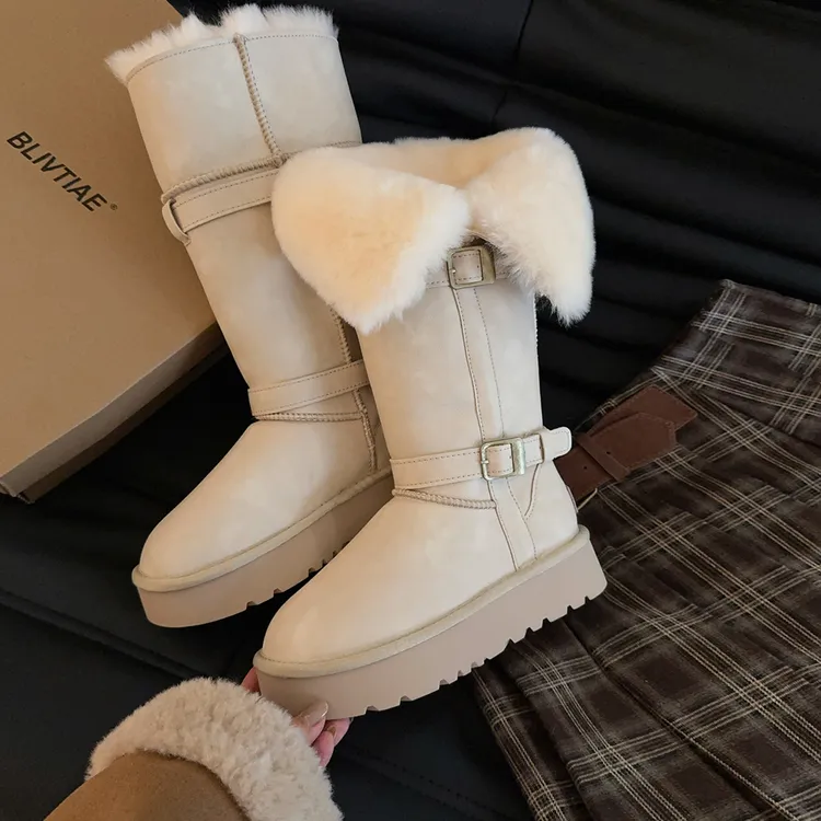 2025新款东北防寒冬季高筒雪地靴女款羊皮毛一体保暖防滑雪地棉靴