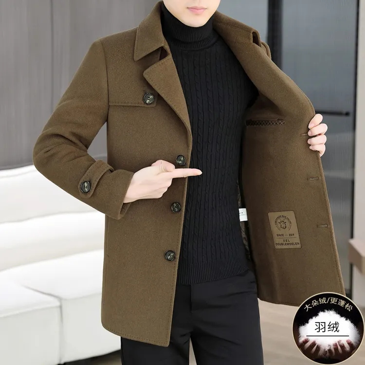 高档双面呢羊毛大衣男士中青年休闲中长款风衣秋冬季羊绒呢子外套