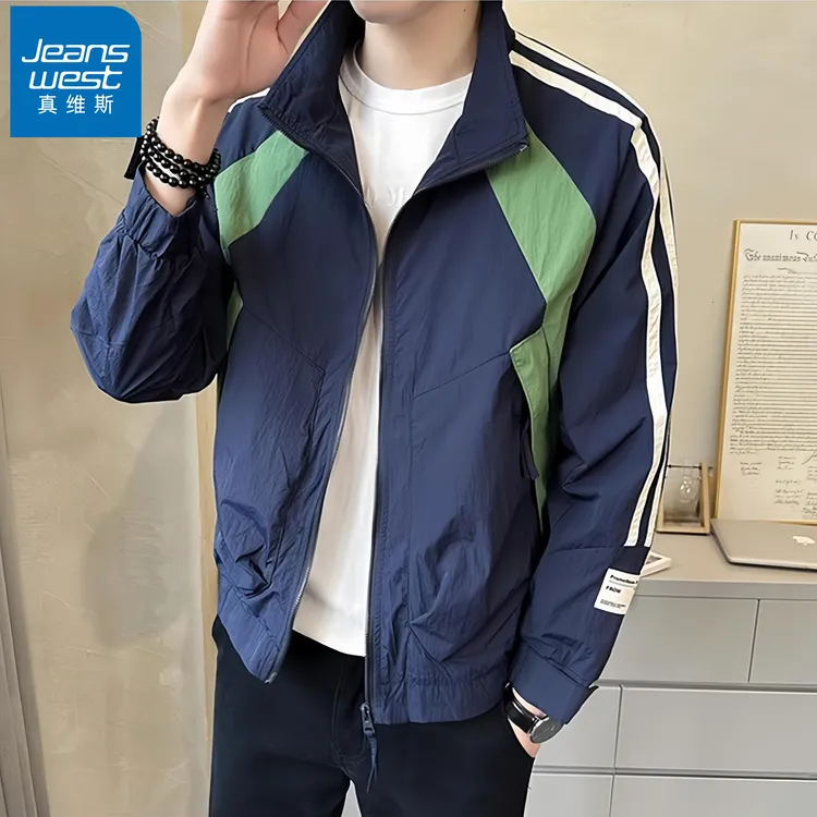 真维斯Jeanswest/外套男士春秋季新款潮流痞帅拼色休闲夹克长袖潮