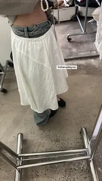 「ZDY」43647#Ins博主仙女不规则双色拼接蕾丝半裙