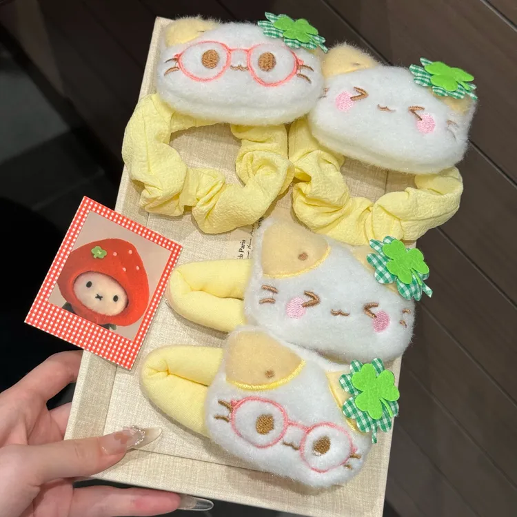 四叶草幸运掰掰夹小猫发圈可爱卡通表情猫咪皮筋学生丸子头头绳