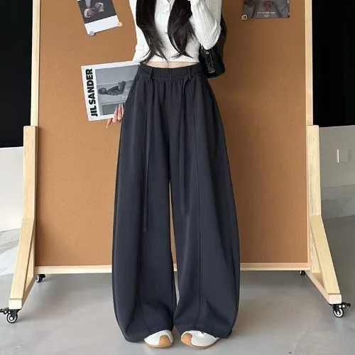 黑色复古弯刀裤女秋冬季2025新款高腰显瘦阔腿裤宽松休闲拖地长裤