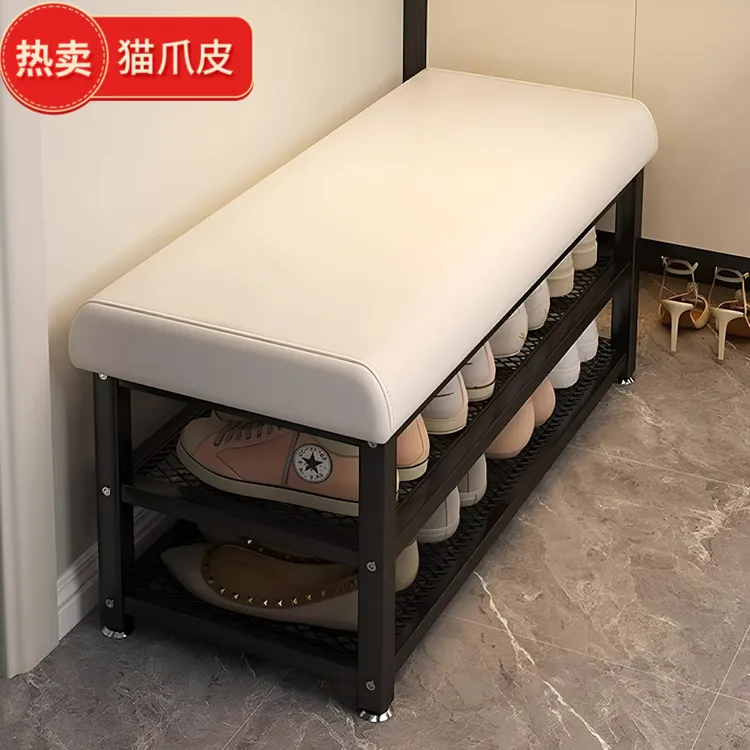 猫抓皮换鞋凳家门口玄关穿鞋凳轻奢简约鞋架坐凳一体进门收纳凳