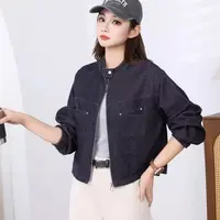 2507#【衣长53】纯色立领拉链短款女秋季短外套
