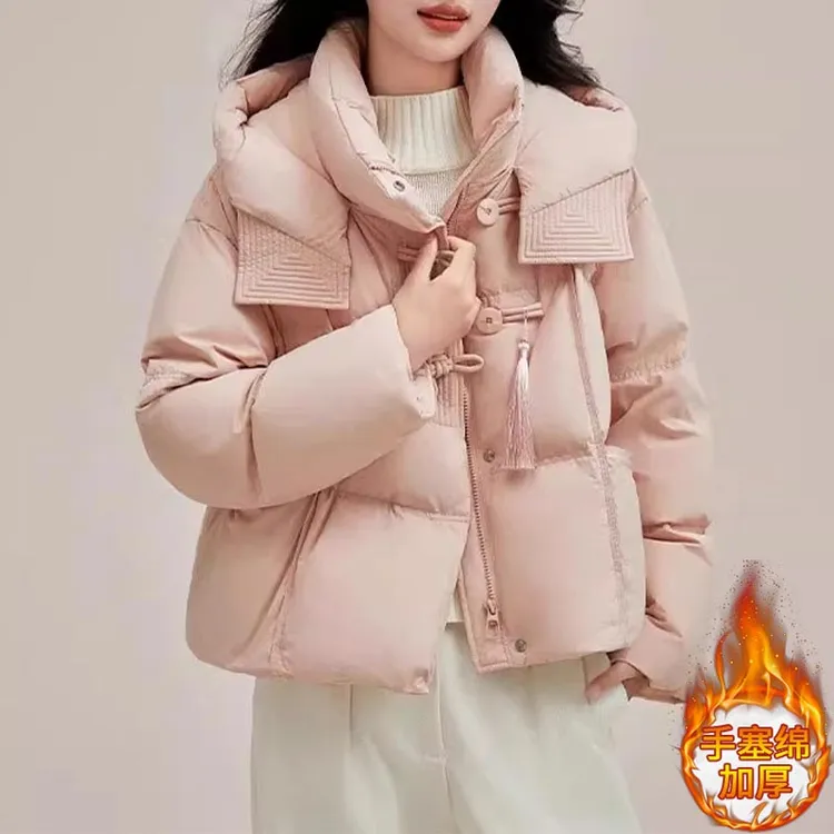 短款宽松连帽盘扣棉服女2026年冬季新款新中式设计感时尚保暖外套