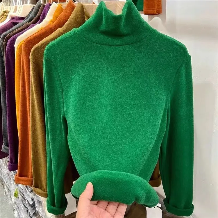 双面绒高领打底衫女2025秋冬新款大码弹力显瘦时尚精品保暖绒衫