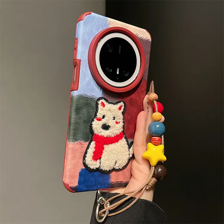 适用华为mate80proMax手机壳p80色块拼接刺绣西高地mate70pro女款