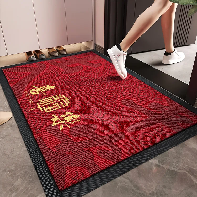 入户门地垫红色喜庆防滑脚垫耐脏除尘激光地毯大门口高端定制门垫