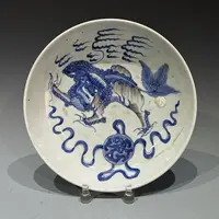 4712 清中期 青花釉里红狮子纹盘