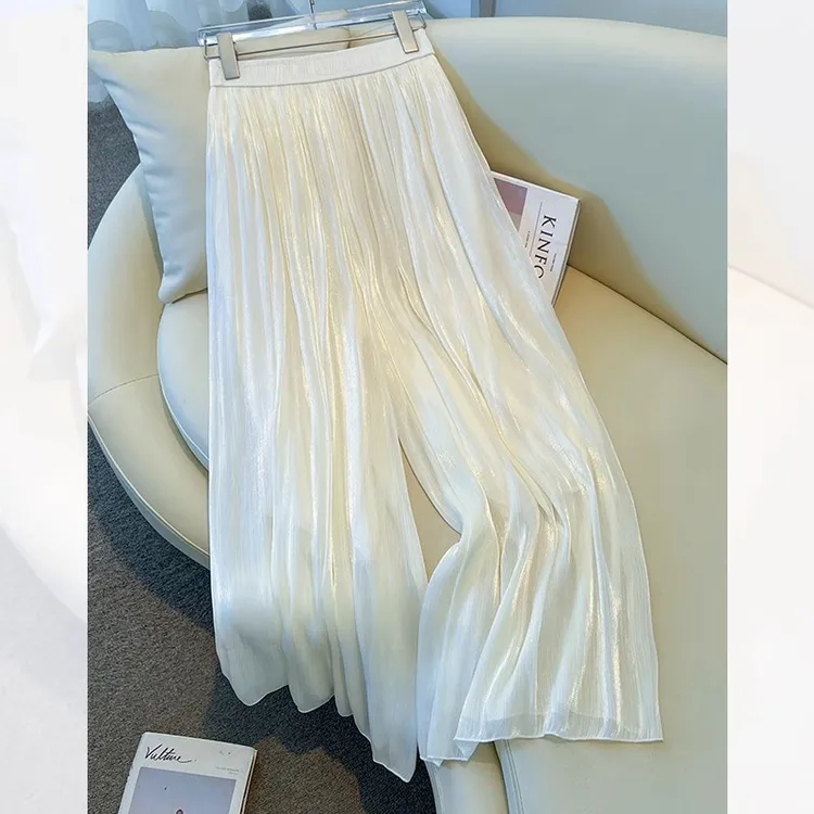 拉夏贝尔白色琉璃阔腿裤垂坠感裙裤女春秋薄款九分直筒裤防晒甩裤