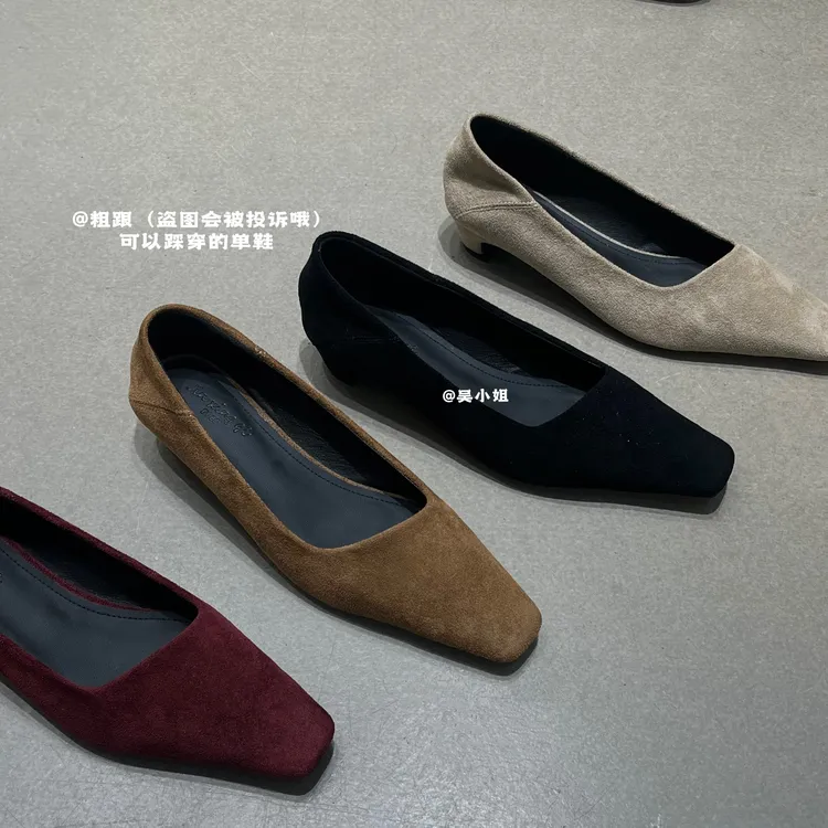 2025秋季新款粗跟方头浅口软底高跟女鞋气质时尚百搭舒适通勤单鞋