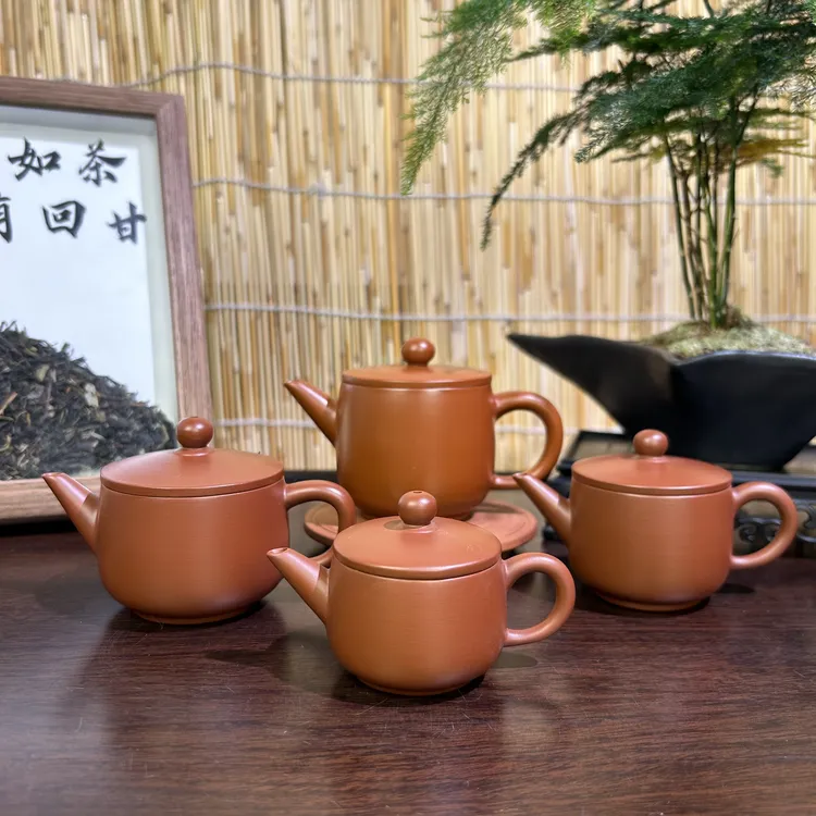 汉瓦壶潮州原矿朱泥纯手工直筒大开口投倒方便茶具泡茶壶紫砂壶