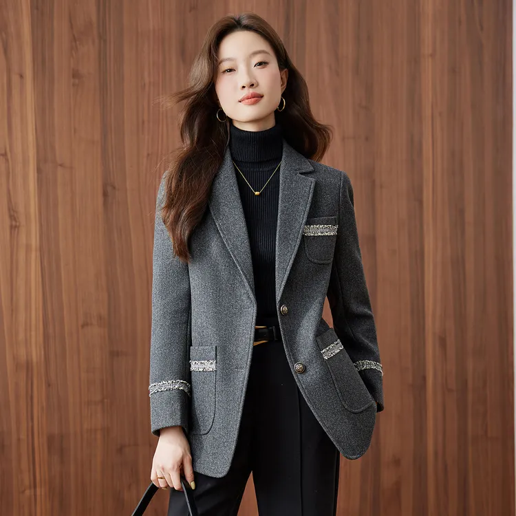 哥弟阿玛施正品2025秋冬新款翻领西装外套女时尚气质毛呢休闲西服