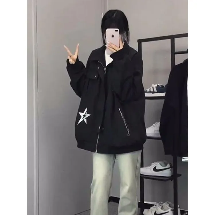 美式高街小众外套2025春秋新款宽松hiphop情侣夹克上衣刺绣棒球服