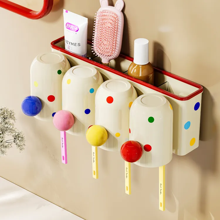 牙刷置物架带把手壁挂免打孔多巴胺卫生间放漱口杯牙杯牙膏牙具架