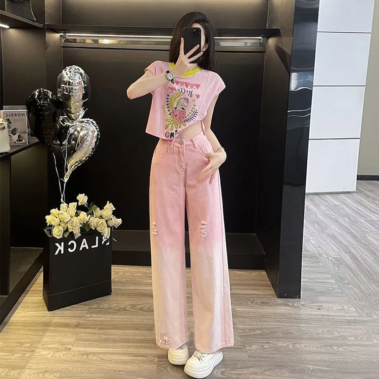 【新中式服装甄选】夏季多巴胺个性穿搭时尚套装女2025年粉色短袖