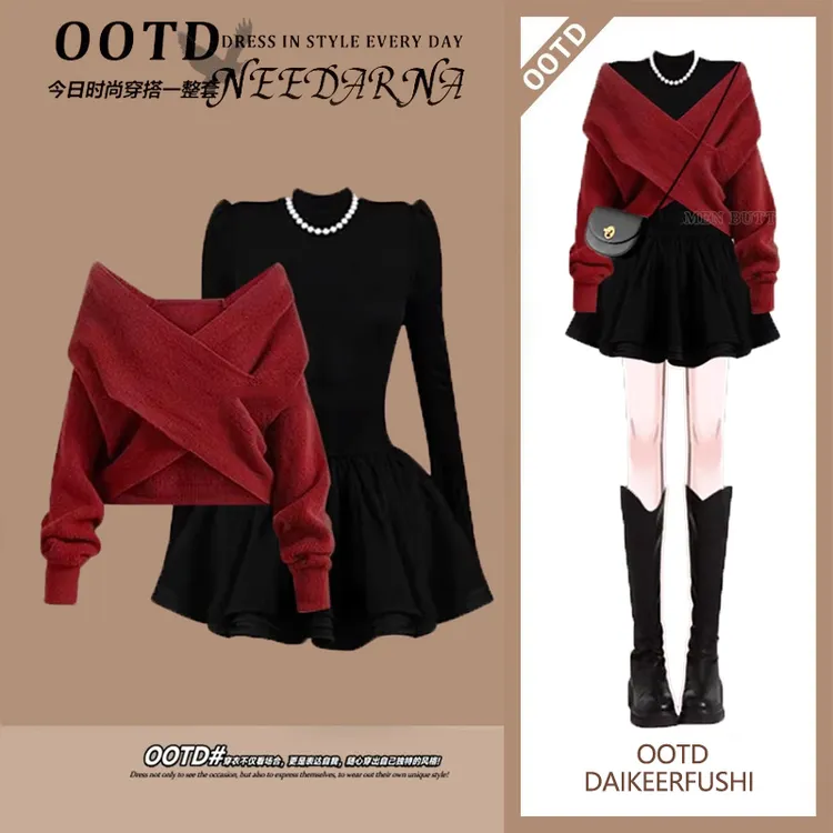 简约通勤法式穿搭一整套2026新款高级感气质减龄上衣连衣裙两件套