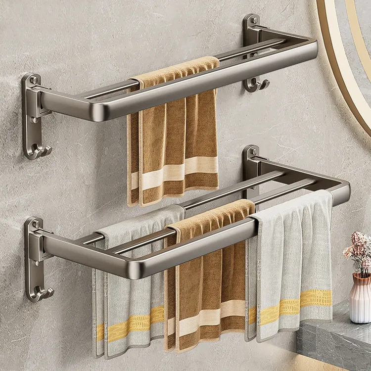 蓝藤毛巾架浴室挂杆单折叠浴巾杆卫生间太空铝壁挂式卫浴毛巾杆子