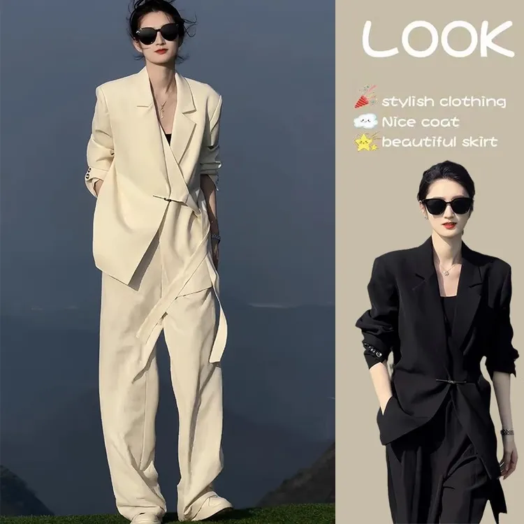 胖mm时尚设计感西装套装女2025春新款大码女装时髦小众西服两件套