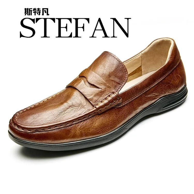 豆豆鞋男2025年新款夏季懒人鞋真皮亮皮英伦休闲皮鞋一脚蹬乐福鞋