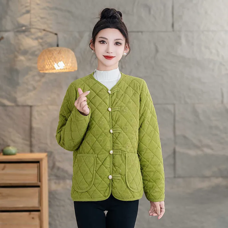 新中式雪尼尔加绒盘扣女中老年妈妈棉服休闲百搭外套冬季保暖外套