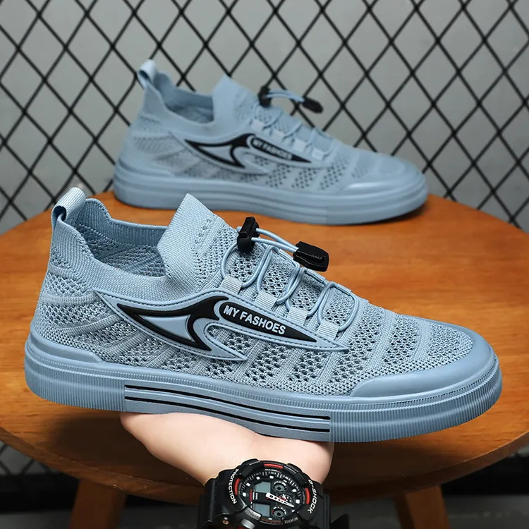 男鞋夏季2025新款透气薄款飞织网面休闲板鞋百搭低帮软底一脚蹬鞋
