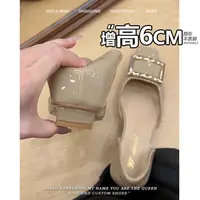 气质凉鞋方头时装凉鞋女方扣百搭舒适漆皮法式浅口