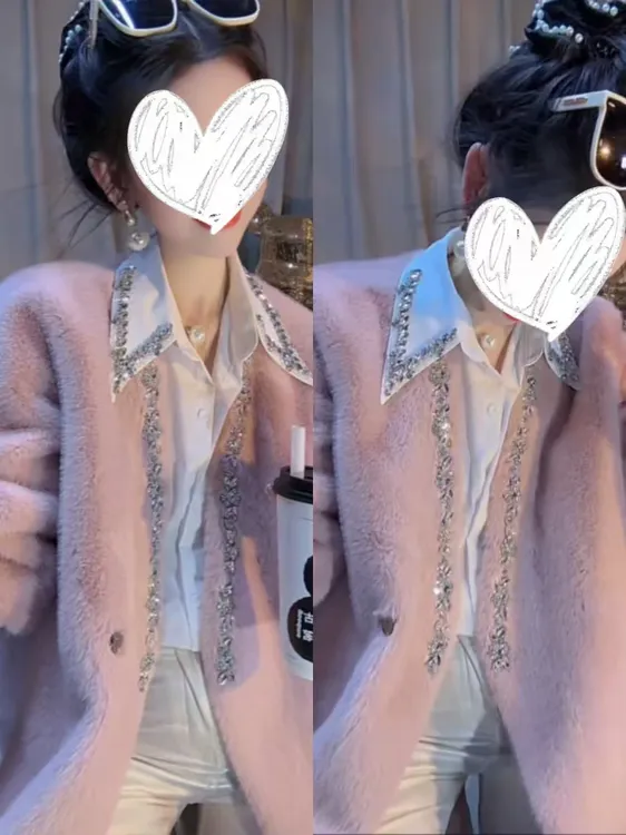 2025厚款宽松型甜美风粉色洋气网红短外套轻奢显瘦外套