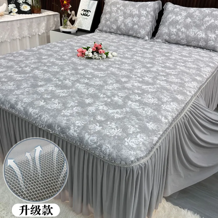 法式高档床裙款冰丝凉席三件套夏天轻奢空调席床罩软席可定制尺寸