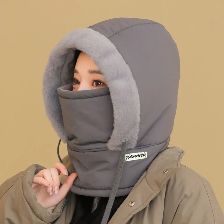 冬季帽子风雪帽加绒加厚保暖套头围脖帽防寒骑车护耳男女骑电车帽