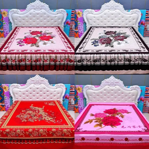 老式国民床单加厚牡丹花加大仿床裙亲肤透气舒适斜纹磨毛炕单