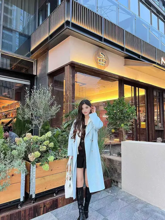 【千屿Sheila】“蓝眼泪”中长款四粒扣女双面羊毛大衣宽松休闲2288