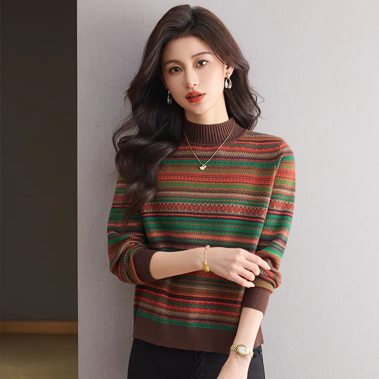 复古长袖洋气针织百搭女士宽松半高领秋冬冬季加厚毛衣女羊毛衫