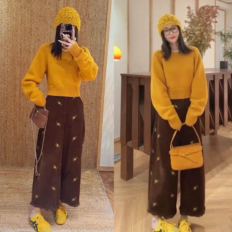 秋冬季搭配一整套女装2025新款时尚洋气显白毛衣直筒阔腿裤两件套