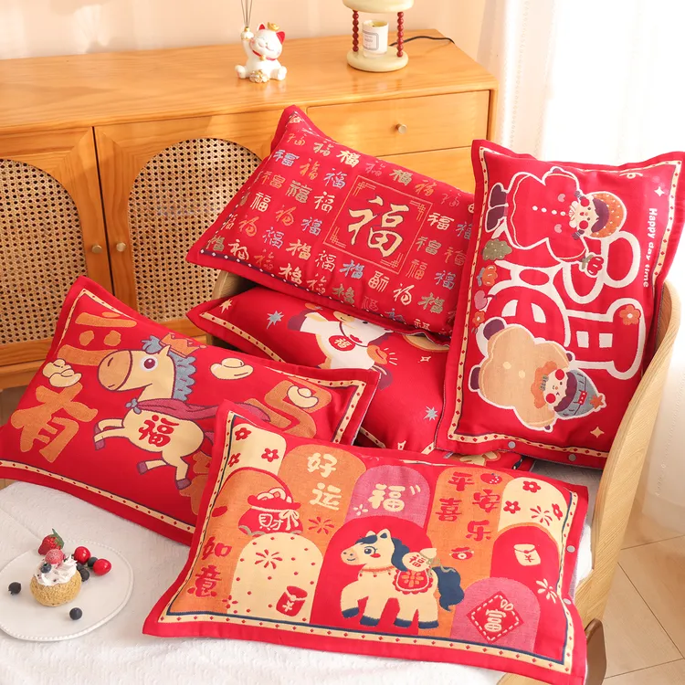 A类纯棉纱布按扣加厚儿童枕套马年宝宝新年款全棉乳胶全包枕头套