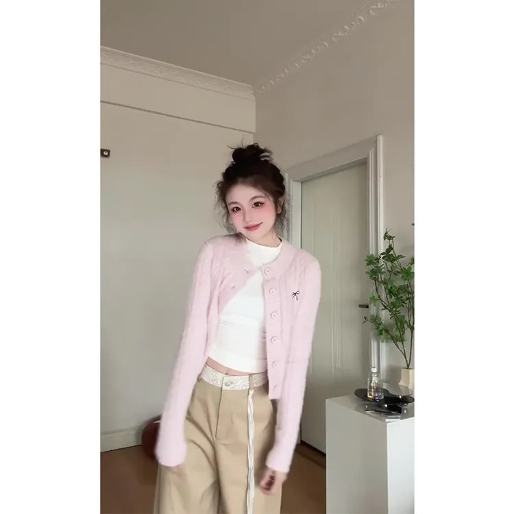 2025早春季女士新款时尚长袖百搭针织开衫显瘦阔腿裤宽松休闲裤