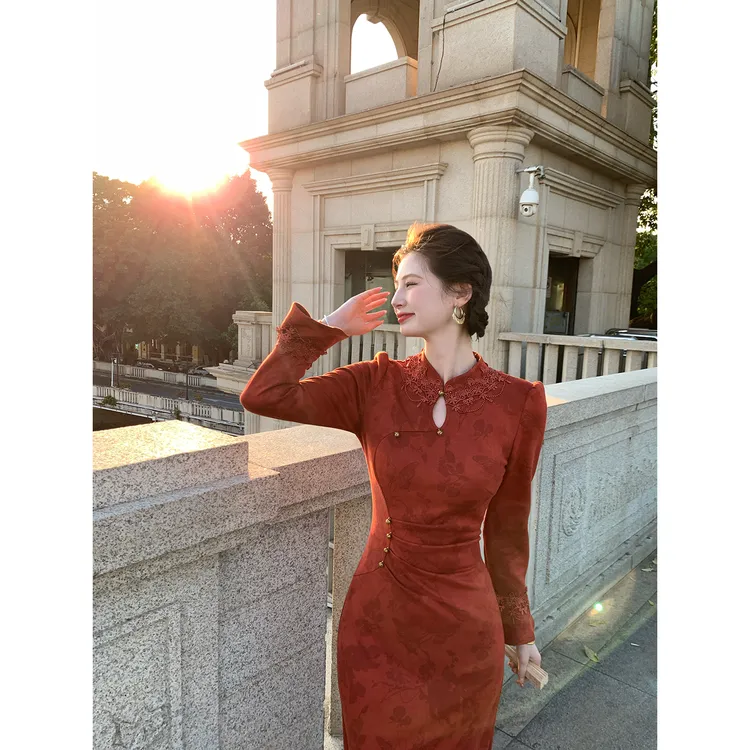 一生罗曼【云裳誓约】中式旗袍设计感婚礼结婚气质出片长裙L1501