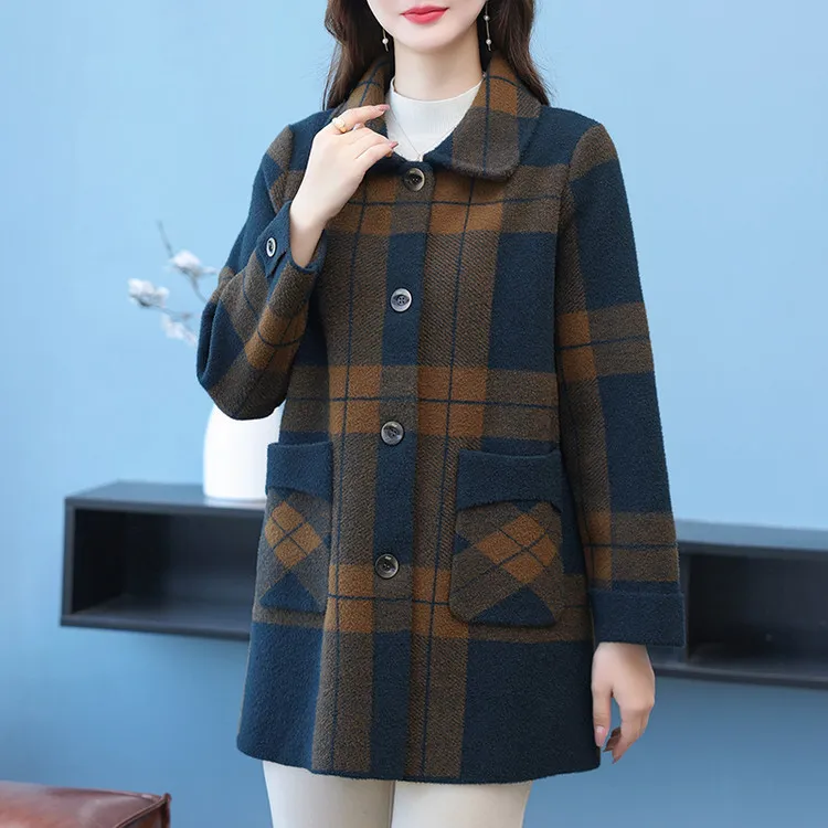 妈妈双面呢外套加厚新款时尚洋气加大码中老年中长款仿羊