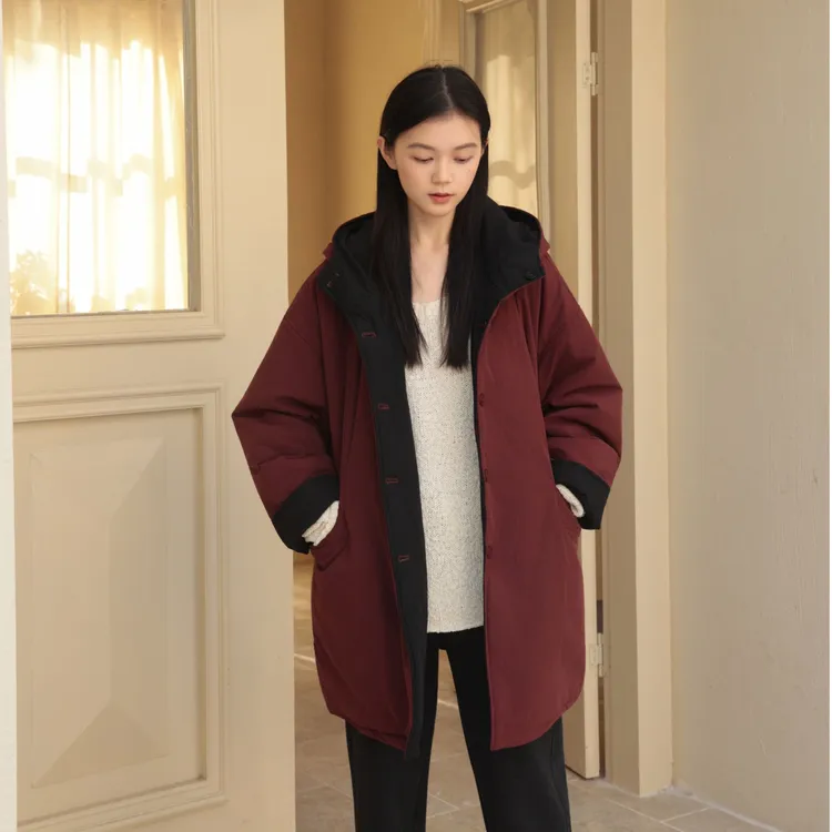 麻享【两色山河·棉服】双面可穿新雪丽棉秋冬连帽女外套FSY51294