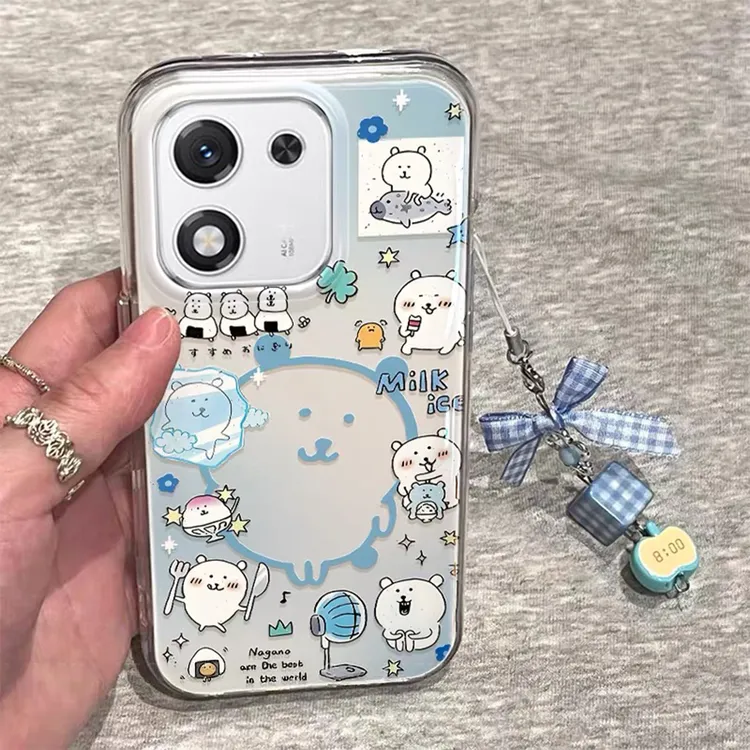 蓝色自嘲熊适用苹果iphone小米15promax防摔vivo华为oppo手机壳女